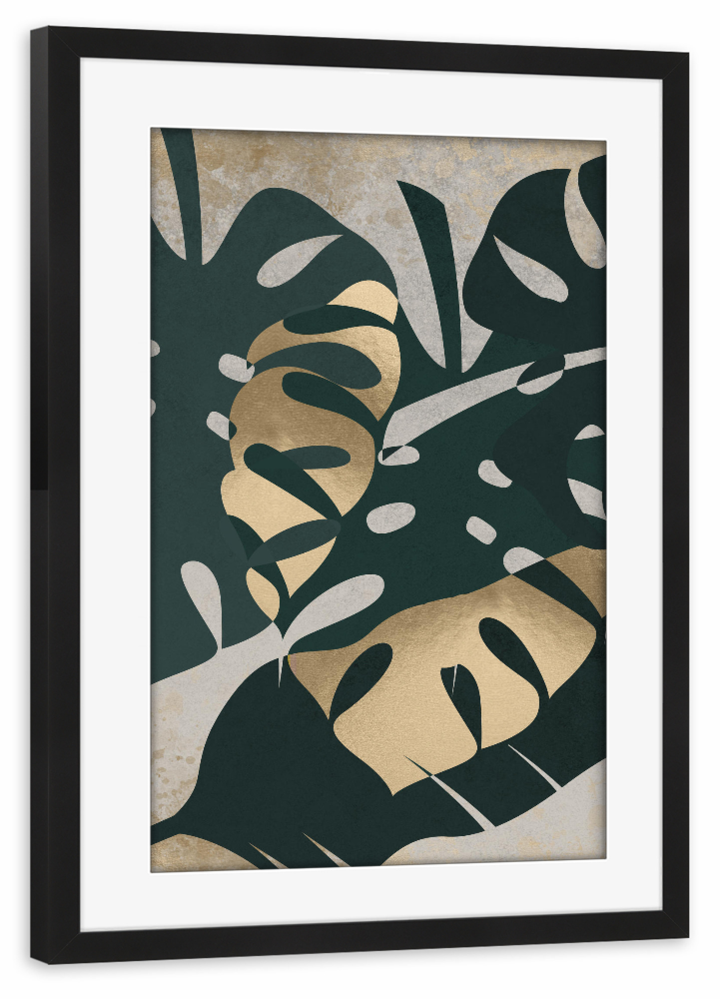 Poster mit Rahmen schwarz "Leaf Golden" artboxONE - Natur - Monstera,Plants,Tropical,Leaf,Gold