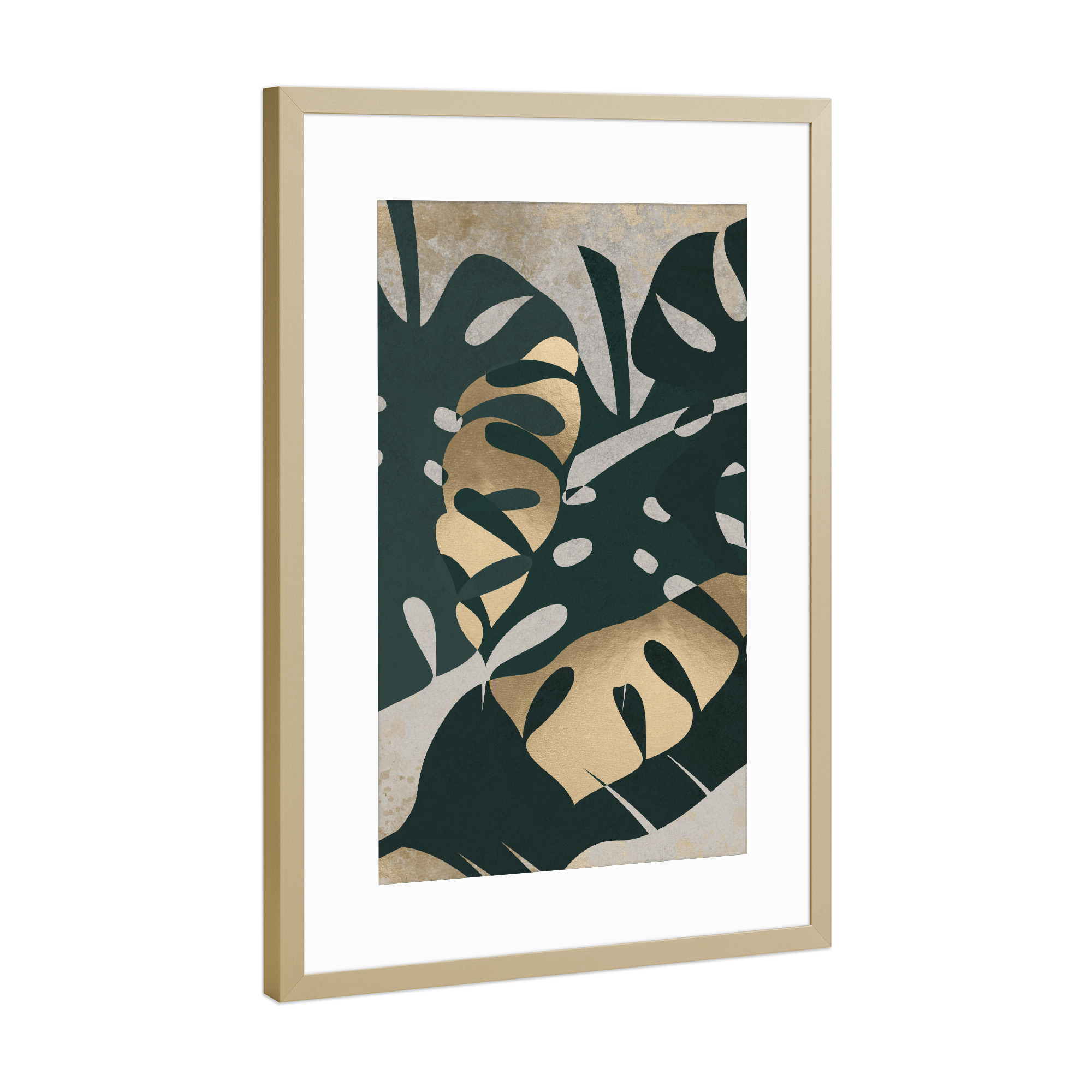 Poster mit Rahmen Gold "Leaf Golden" artboxONE - Natur - Monstera,Plants,Tropical,Leaf,Gold