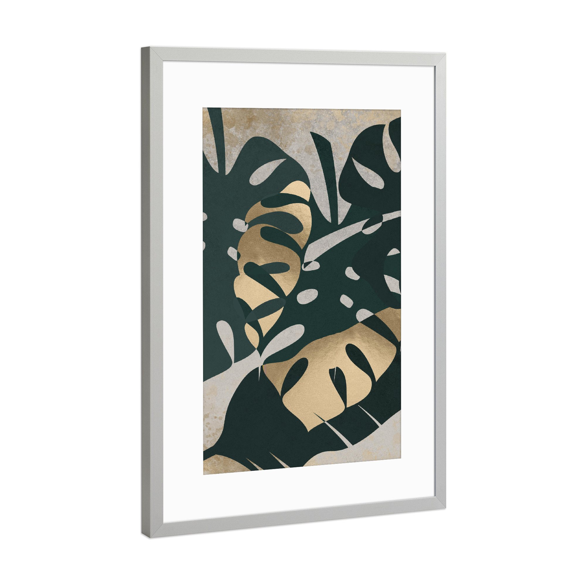 Poster mit Rahmen Silber "Leaf Golden" artboxONE - Natur - Monstera,Plants,Tropical,Leaf,Gold