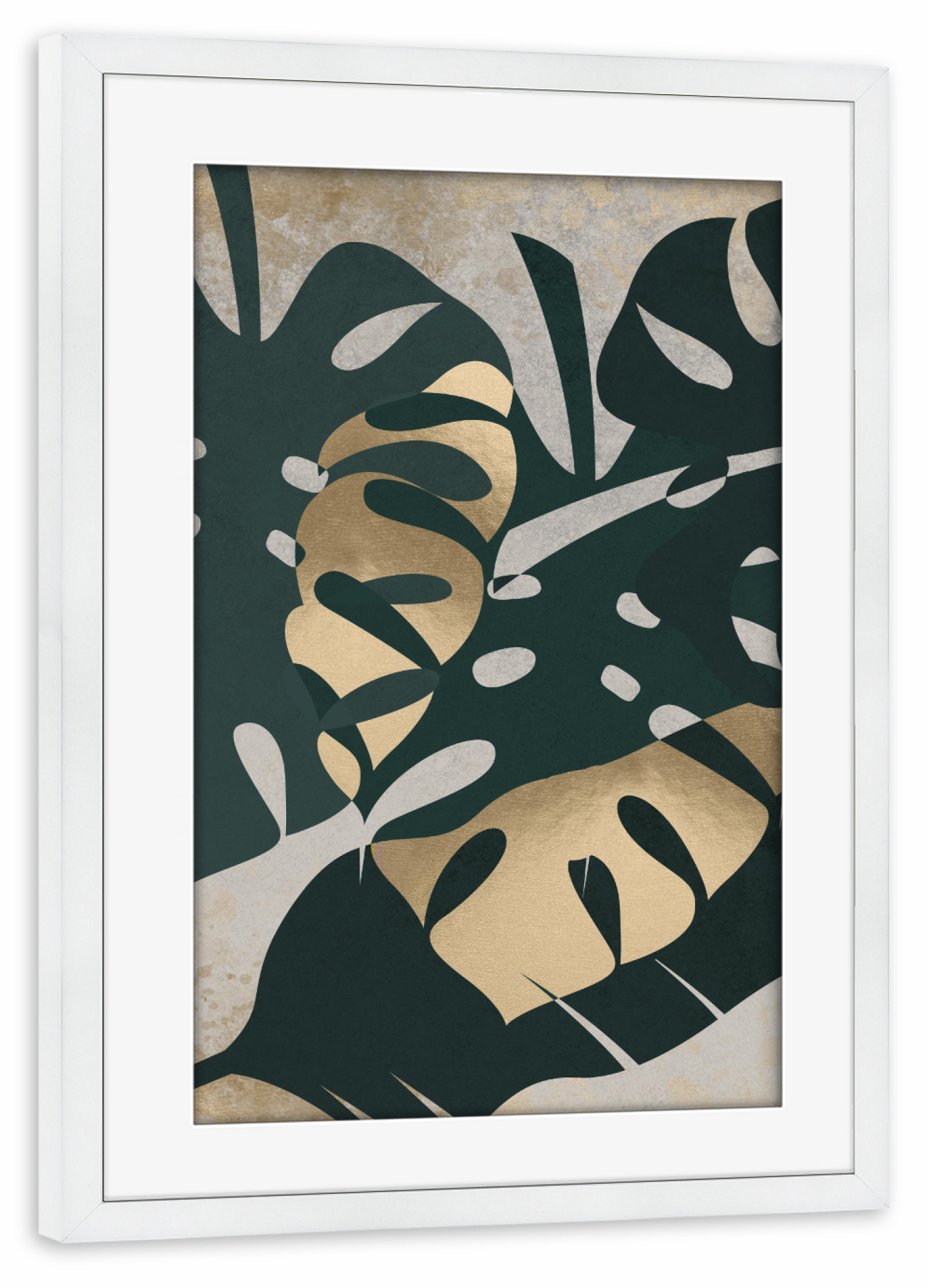 Poster mit Rahmen weiß "Leaf Golden" artboxONE - Natur - Monstera,Plants,Tropical,Leaf,Gold