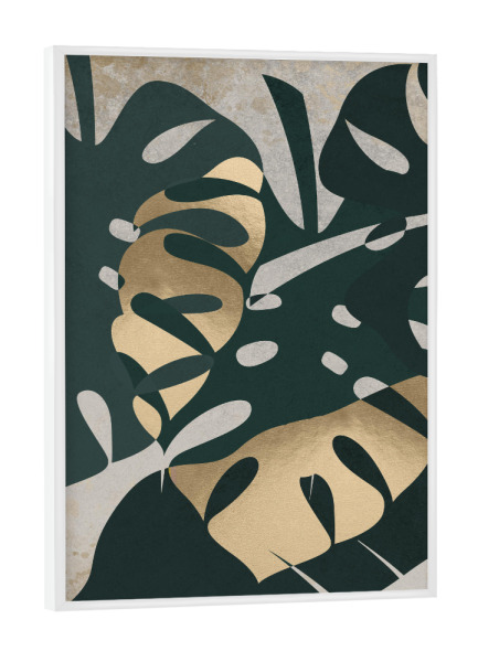Poster mit weißem Rahmen "Leaf Golden" artboxONE - Natur - Monstera,Plants,Tropical,Leaf,Gold