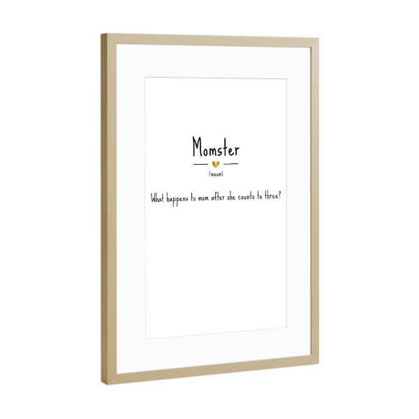 Poster mit Rahmen Gold "Momster | Definition" artboxONE - Typografie,Für Kinder,Schwarzweiß,Für Mama,Lustig