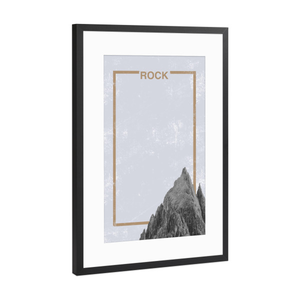 Poster mit Rahmen Schwarz (Metallic) "Rock (grey)" artboxONE - Natur - Mountain,Rock,Travel,Minimal,Frame