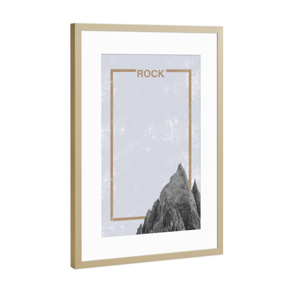 Poster mit Rahmen Gold "Rock (grey)" artboxONE - Natur - Mountain,Rock,Travel,Minimal,Frame