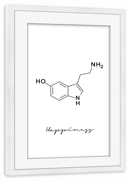 Poster mit Rahmen weiß "Serotonin Molecule - Happiness" artboxONE - Abstrakt,Schwarzweiß