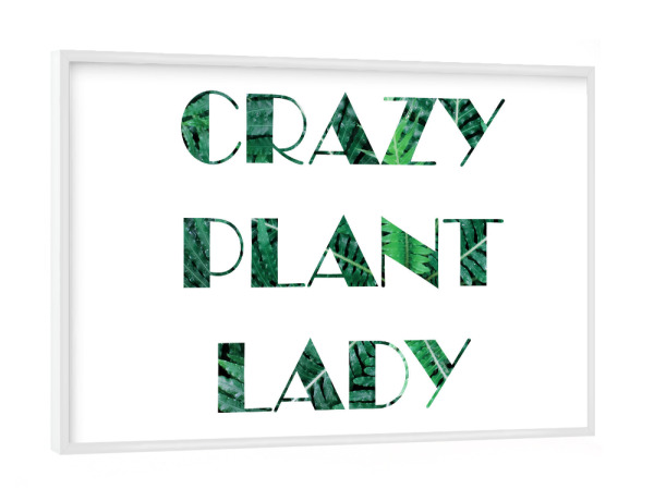 Poster mit weißem Rahmen "Crazy Plant Lady" artboxONE - Typografie - Urbanjungle,Zimmerpflanzen,Pflanzenliebe,Pflanzenprint