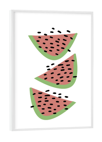 Poster mit weißem Rahmen "Tanzende Melonenstücke" artboxONE - Essen & Trinken / Obst & Gemüse - Obst,Wassermelone
