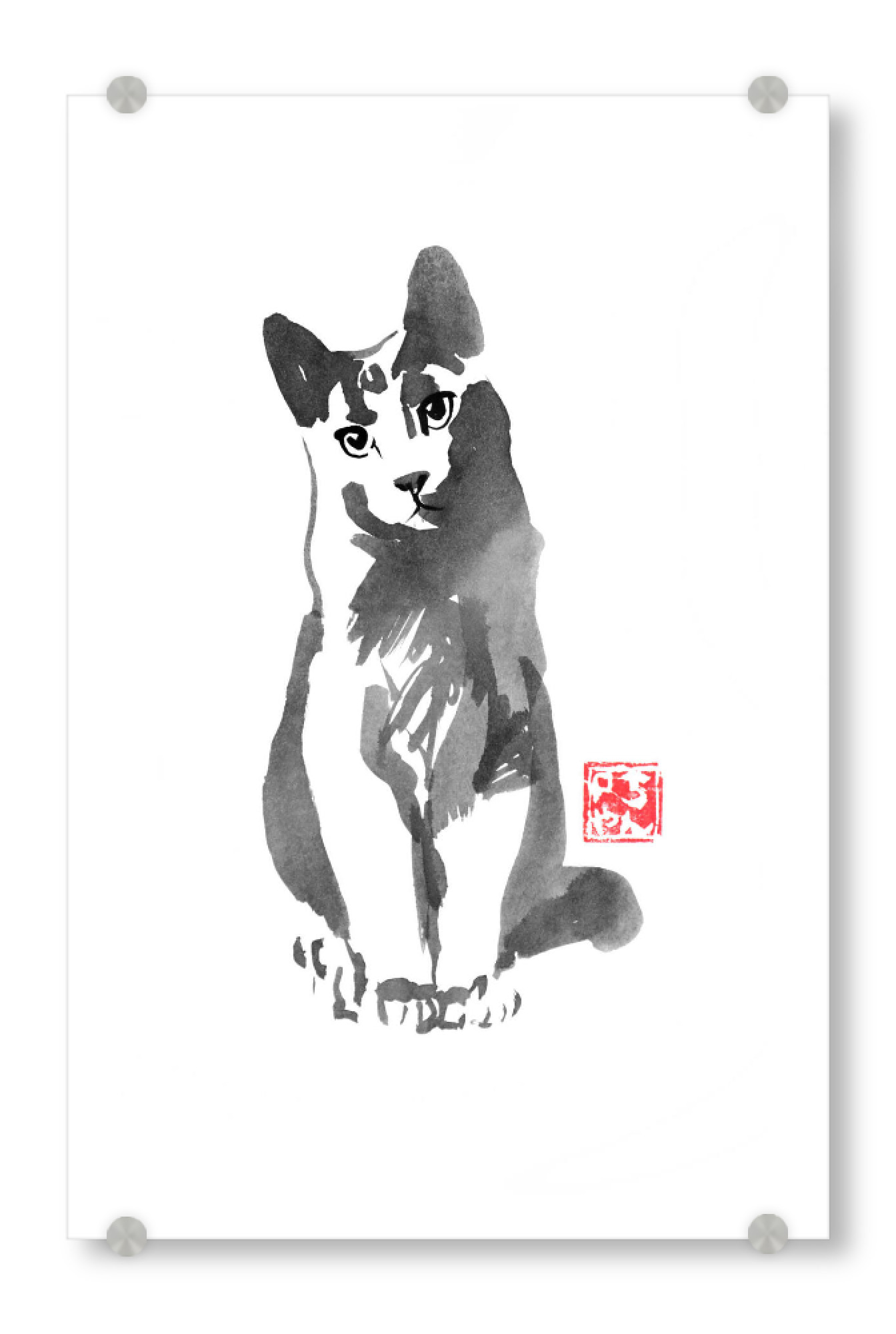 Acrylglasbild "Sage cat" artboxONE - Tiere,Schwarzweiß - Cat,Neko,Japan,Sumie