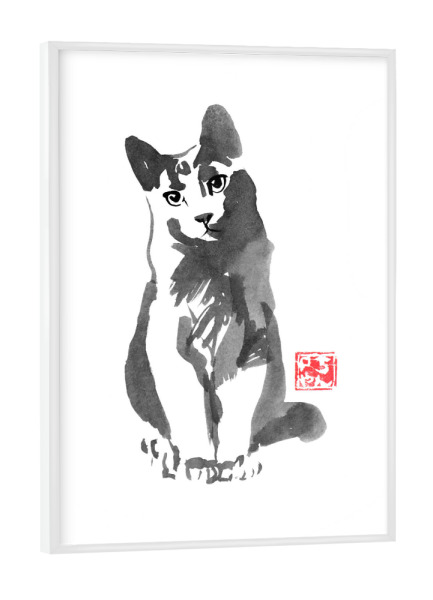 Poster mit weißem Rahmen "Sage cat" artboxONE - Tiere,Schwarzweiß - Cat,Neko,Japan,Sumie