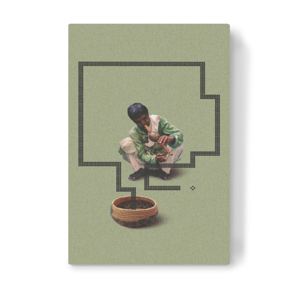 Leinwandbild "The snake charmer" artboxONE - Fiktion - Snake,Nerd,Indian,Game,Vintage,Retro,Collage,Love,Animal,Funny,Cool,Fun,Gaming