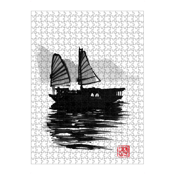 artboxONE Puzzle "Chinese boat" artboxONE - Natur,Schwarzweiß - Boat,Sea,China,Sumie,Japan - Bild boat