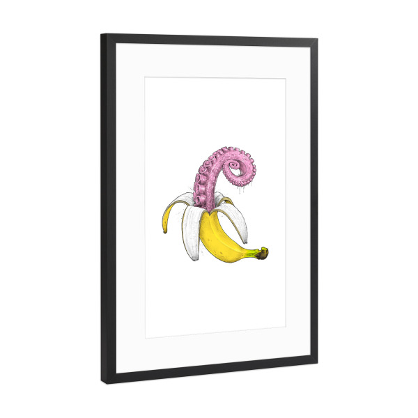 Poster mit Rahmen Schwarz (Metallic) "Octopus banana" artboxONE - Tiere,Essen & Trinken