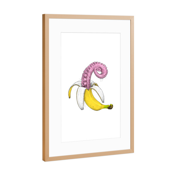 Poster mit Rahmen Kupfer "Octopus banana" artboxONE - Tiere,Essen & Trinken - Banana,Octopus,Tentacle,Fruit,Fun,Aqua,Psychedelic,Ocean,Pink,Yellow