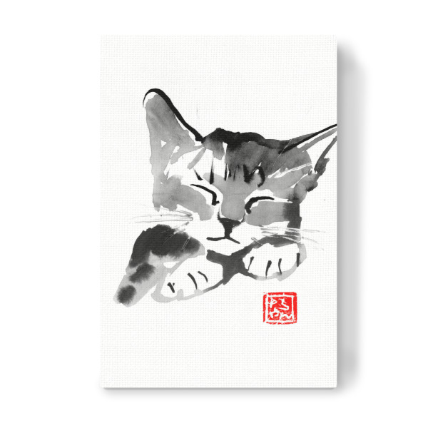 Leinwandbild "Sleepin cute cat" artboxONE - Tiere,Schwarzweiß - Cat,Neko,Chat,Katze,Sumie,Japan