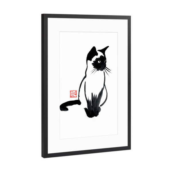 Poster mit Rahmen Schwarz (Metallic) "Siamese cat" artboxONE - Tiere,Schwarzweiß - Cat,Neko,Katze,Chat,Siamese,Sumie,Japan