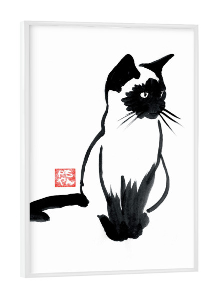 Poster mit weißem Rahmen "Siamese cat" artboxONE - Tiere,Schwarzweiß - Cat,Neko,Katze,Chat,Siamese,Sumie,Japan