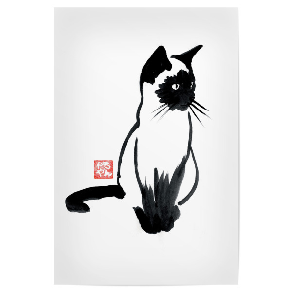 Poster 30x20 cm "Siamese cat" artboxONE - Tiere,Schwarzweiß - Cat,Neko,Katze,Chat,Siamese,Sumie,Japan