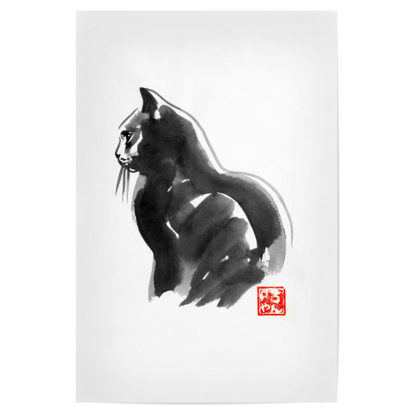 Poster "Profil cat" artboxONE - Tiere,Schwarzweiß - Cat,Chat,Katze,Neko,Sumie,Japan