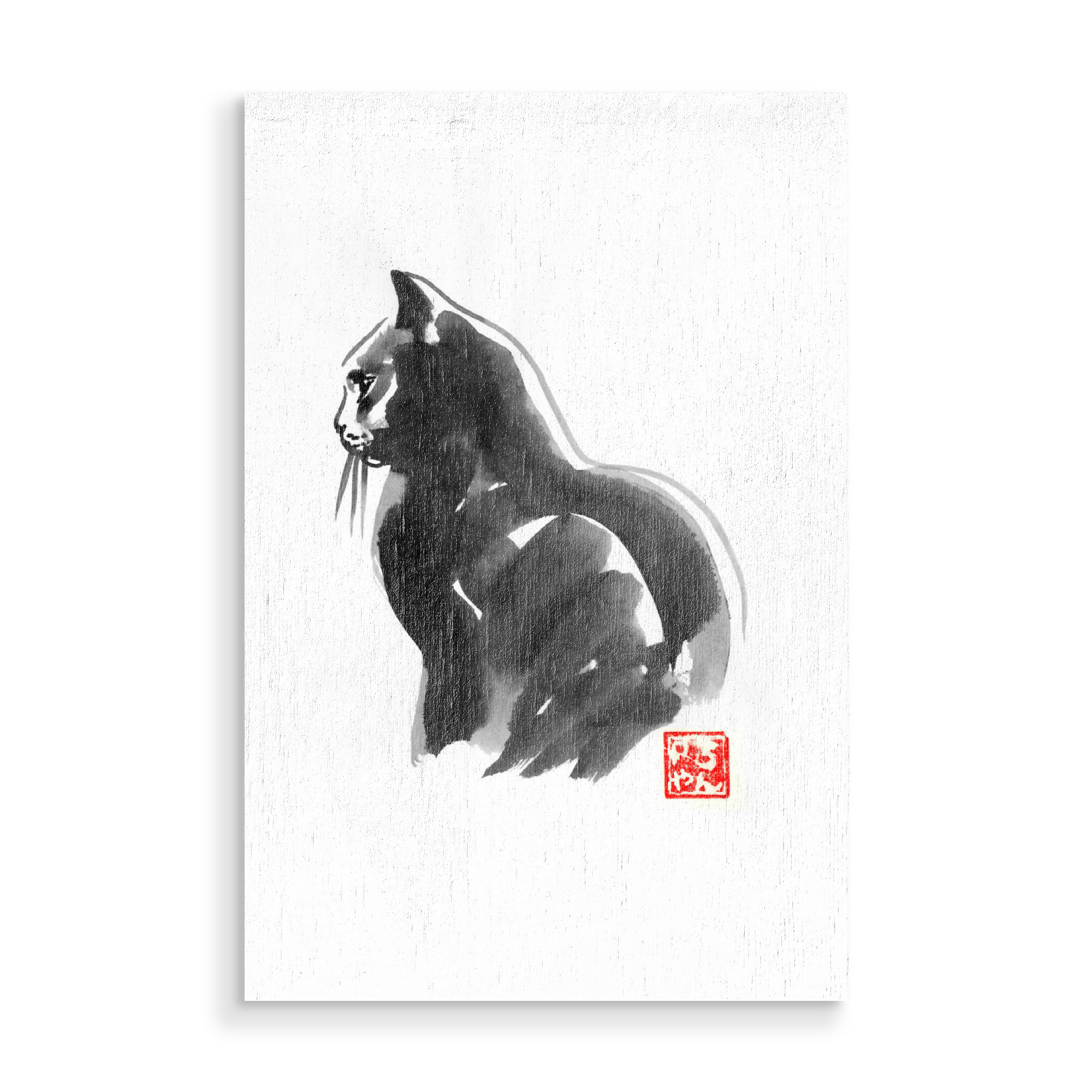 Holzbild "Profil cat" artboxONE - Tiere,Schwarzweiß - Cat,Chat,Katze,Neko,Sumie,Japan