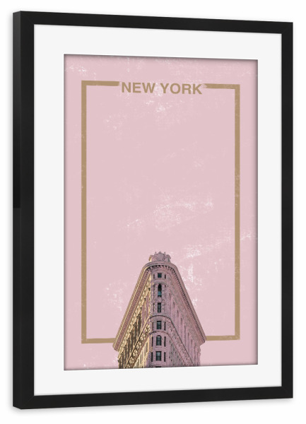 Poster mit Rahmen schwarz "NYC in pink" artboxONE - Städte,Städte / New York,Typografie,Reise,Marmor