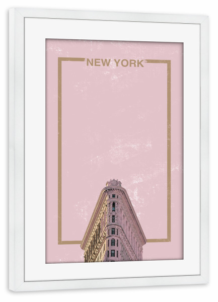 Poster mit Rahmen weiß "NYC in pink" artboxONE - Städte,Städte / New York,Typografie,Reise,Marmor