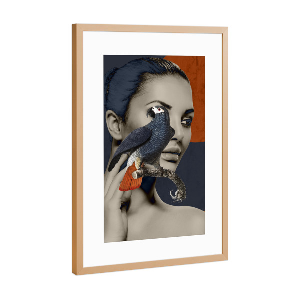 Poster mit Rahmen Kupfer "WoMan Bird Diptych I" artboxONE - Menschen,Streetart - Art,Surreal,Woman,Bird