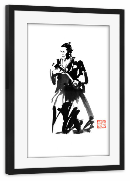 Poster mit Rahmen schwarz "Start of the fight" artboxONE - Menschen,Schwarzweiß - Samurai,Japan,Sword,Katana,Kimono,Toshiro mifune,Sumie