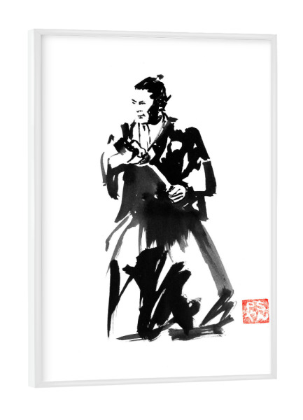 Poster mit weißem Rahmen "Start of the fight" artboxONE - Menschen,Schwarzweiß - Samurai,Japan,Sword,Katana,Kimono,Toshiro mifune,Sumie