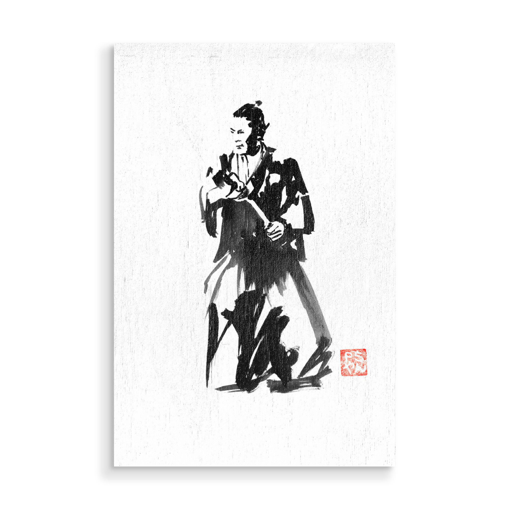 Holzbild "Start of the fight" artboxONE - Menschen,Schwarzweiß - Samurai,Japan,Sword,Katana,Kimono,Toshiro mifune,Sumie