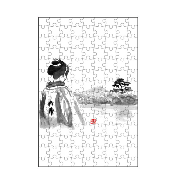 artboxONE Puzzle "Geisha is watching" artboxONE - Menschen,Schwarzweiß - Geisha,Landscape,Tree,Water,Japan,Kimono,Sumie - Bild geisha