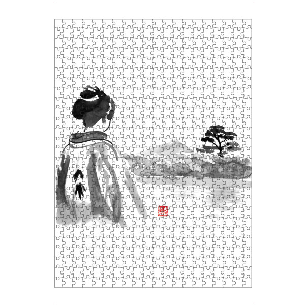 Puzzle Ravensburger "Geisha is watching" artboxONE - Menschen,Schwarzweiß - Geisha,Landscape,Tree,Water,Japan,Kimono,Sumie - Bild geisha