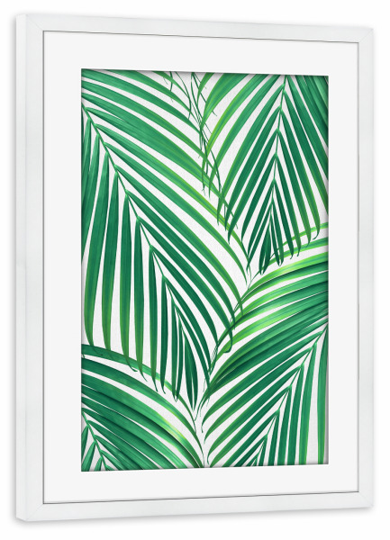 Poster mit Rahmen weiß "Palm Leaves Green" artboxONE - Natur
