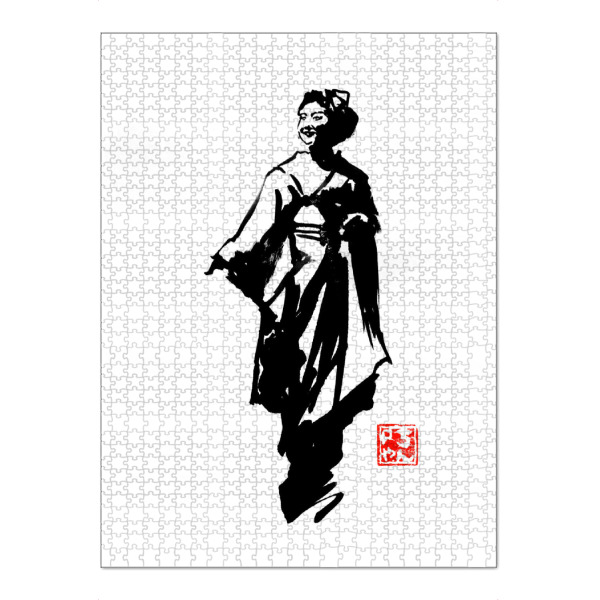 Puzzle Ravensburger "Geisha walking" artboxONE - Menschen,Schwarzweiß,Reise / Asien - Geisha,Kimono,Japan,Edo,Sumie - Bild geisha