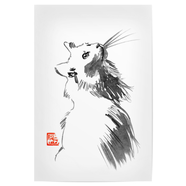 Poster 30x20 cm "White cat" artboxONE - Tiere,Schwarzweiß - Cat,Chat,Neko,Katze,Sumie