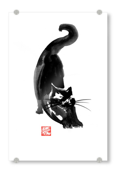 Acrylglasbild "Stretching cat" artboxONE - Tiere,Schwarzweiß - Cat,Katze,Neko,Chat,Sumie,Japan