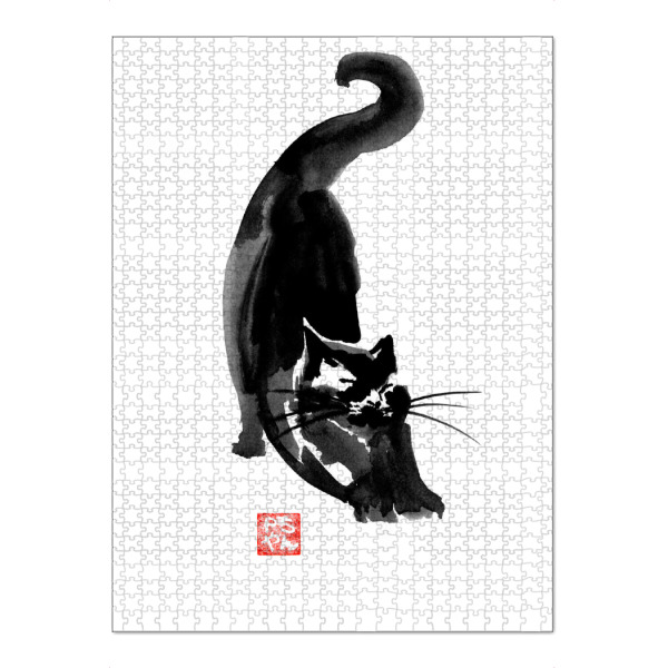 Puzzle Ravensburger "Stretching cat" artboxONE - Tiere,Schwarzweiß - Cat,Katze,Neko,Chat,Sumie,Japan - Bild cat