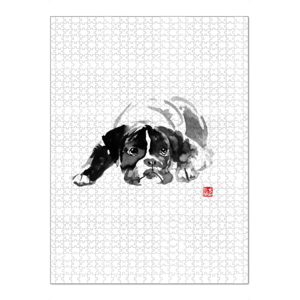 Puzzle Ravensburger "Laying bulldog" artboxONE - Tiere,Schwarzweiß - Bulldog,Dog,Carlin,Sumie,Hunde,Chien - Bild bulldog