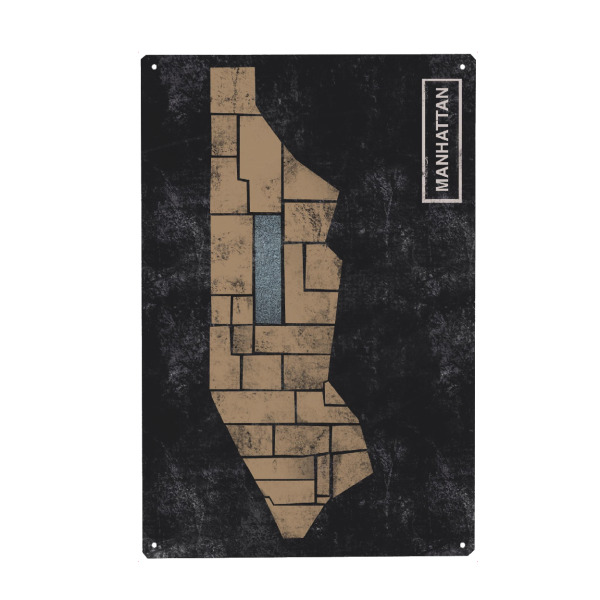 Metall Poster "Manhattan Map" artboxONE - Städte / New York - Gold,Black,Green,Manhattan,New york,City,Map,Travel,Minimal - Blechschild