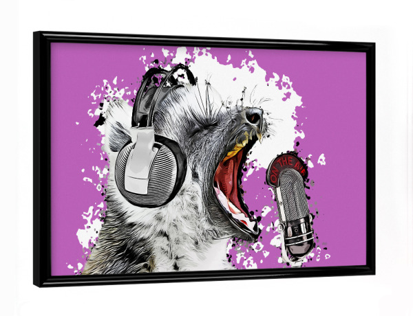 Poster mit schwarzem Rahmen "Singing Lemur lila" artboxONE - Tiere,Comic,Lustig - Affe,Comic,Lemur,Mikrofon,Modern,Popart,Tierportrait,Singen,Katta
