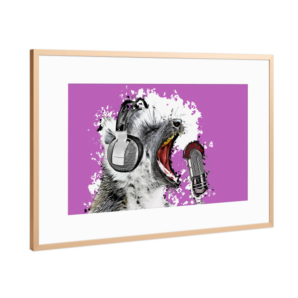 Poster mit Rahmen Kupfer "Singing Lemur lila" artboxONE - Tiere,Comic,Lustig - Affe,Comic,Lemur,Mikrofon,Modern,Popart,Tierportrait,Singen,Katta