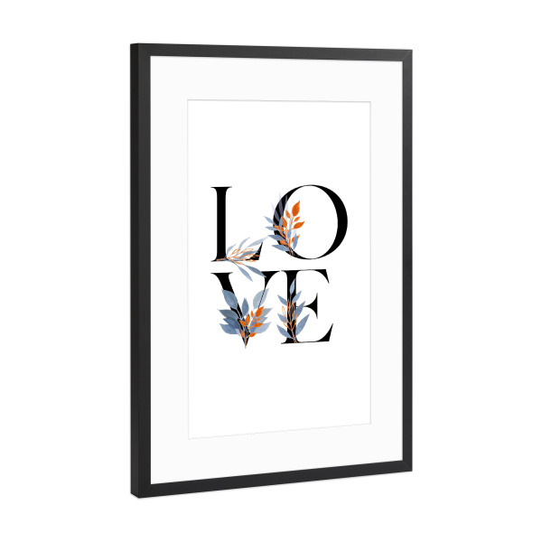 Poster mit Rahmen Schwarz (Metallic) "Floral Love Letters" artboxONE - Typografie,Floral,Liebe - Letter,Love,Quote,Floral,Flower