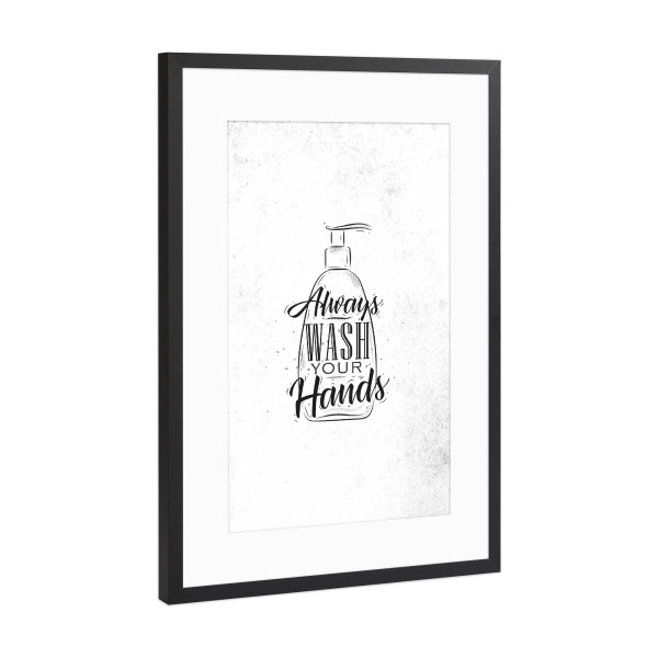 Poster mit Rahmen Schwarz (Metallic) "Soap dispenser graphic" artboxONE - Typografie,Schwarzweiß