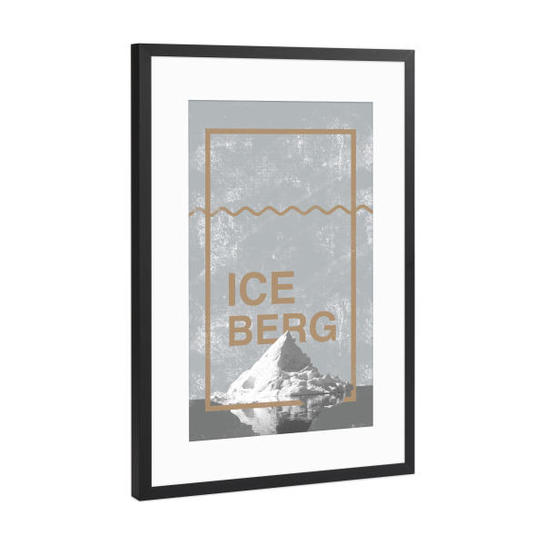 Poster mit Rahmen Schwarz (Metallic) "Iceberg in grey and gold" artboxONE - Typografie,Reise