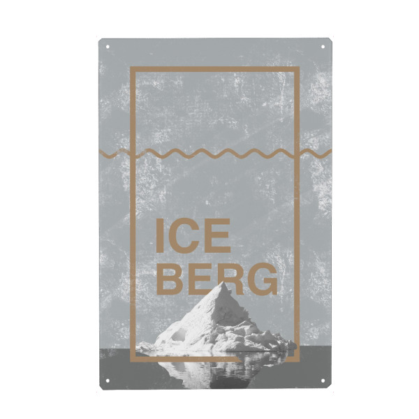 Metall Poster "Iceberg in grey and gold" artboxONE - Typografie,Reise - Travel,Typo,Iceberg,Ice,North,Grey,Gold,Minimal,Scandinavian - Blechschild