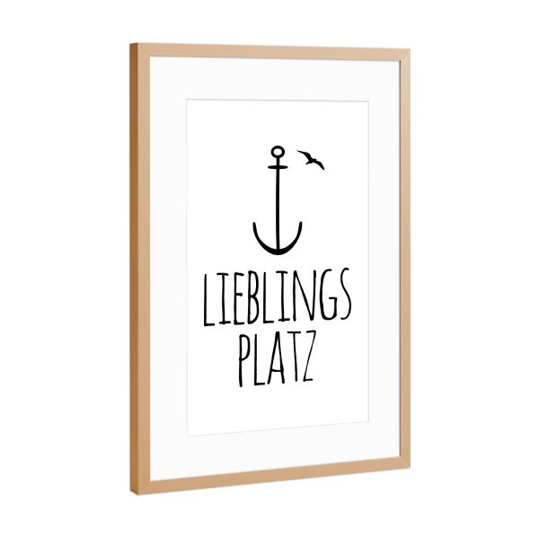 Poster mit Rahmen Kupfer "Lieblingsplatz maritim" artboxONE - Typografie,Schwarzweiß