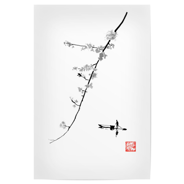 Poster "Branch on the river" artboxONE - Natur,Schwarzweiß - Branch,China,River,Japan,Sumie