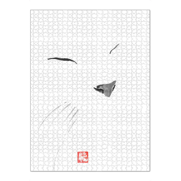 Puzzle Ravensburger "Cat in white" artboxONE - Tiere,Schwarzweiß - Cat,White,Lines,Chat,Katze,Neko,Sumie,Japan - Bild cat