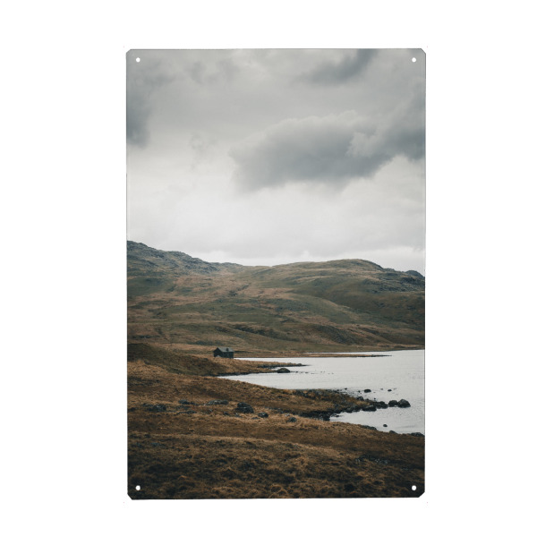 Metall Poster "Haus am See" artboxONE - Natur,Reise - Lake district,England,Landscape,Landschaft,Fotografie,Haus,See,Berge,Nationalpark - Blechschild
