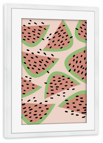 Poster mit Rahmen weiß "Melonenstücke Muster" artboxONE - Essen & Trinken / Obst & Gemüse - Melone