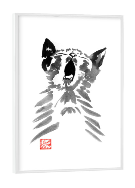 Poster mit weißem Rahmen "Yawning cat" artboxONE - Tiere,Schwarzweiß - Cat,Sumie,Japan